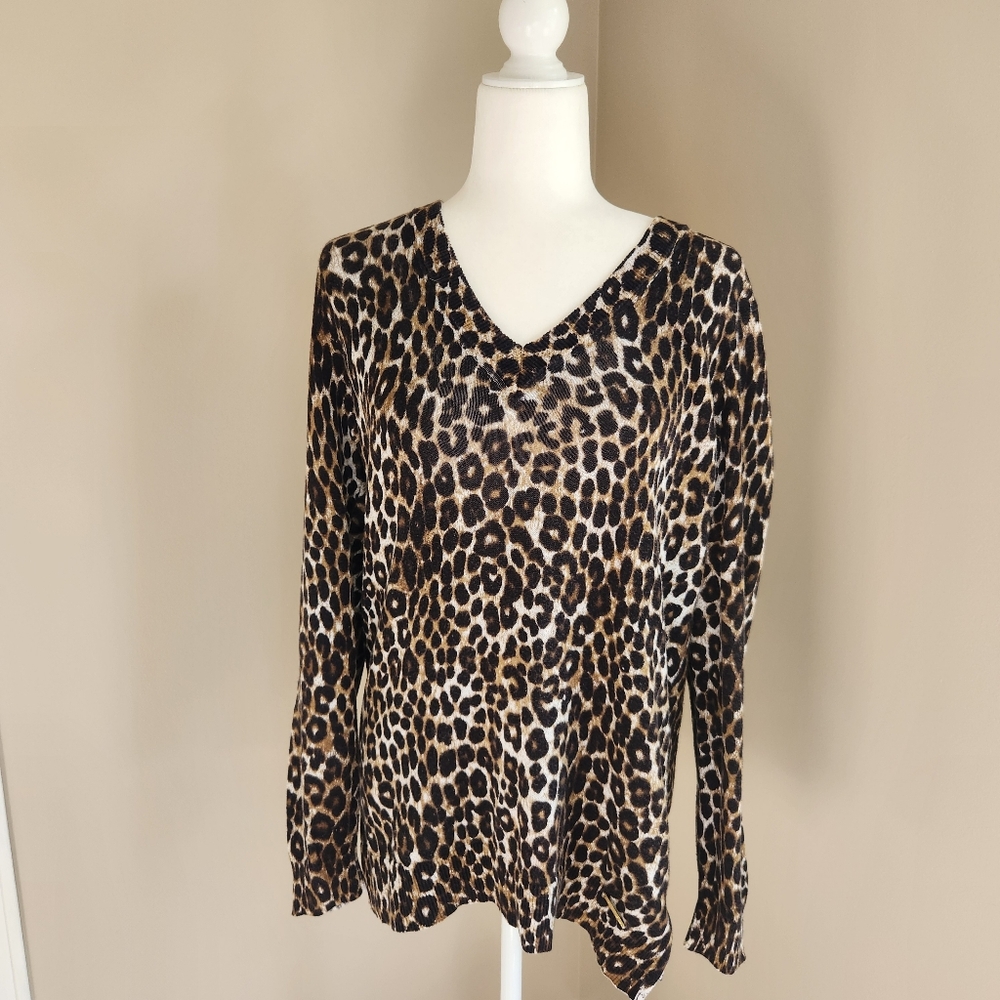 Michael Kors Animal Print V-Neck Sweater